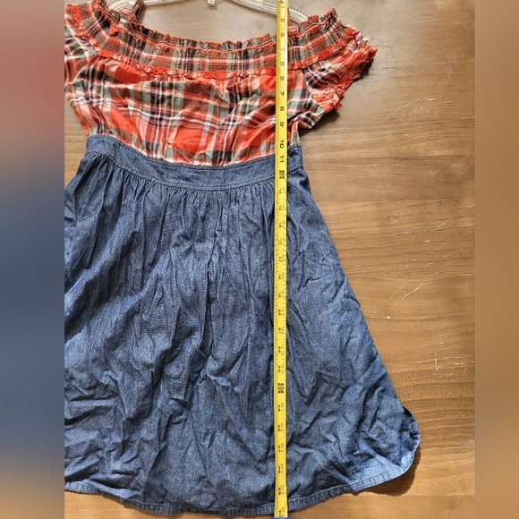 a. YiLian Country Plaid Denim Off The Shoulder Strappy Dress Size Large - Picture 9 of 10
